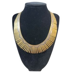 Vintage Sterling Vermeil Cleopatra Collar Necklace 925 Gold Over Silver 17” 50g